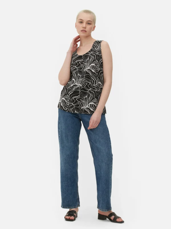 Primark Abstract Print Sleeveless Top White/Black Cheap