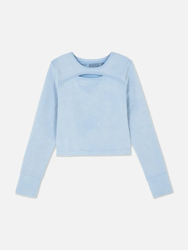 Primark Acid Wash Long Sleeve Top Blue Clearance