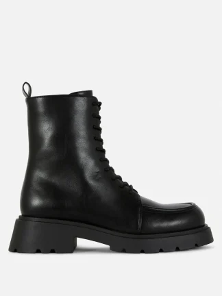 Primark Apron Toe Laced Ankle Boots Black Cheap