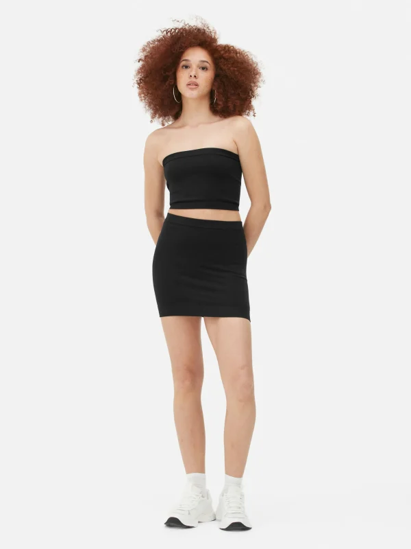 Primark Bandeau Rib Crop Top Black Cheap