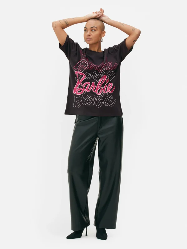 Primark Barbie Logo Oversized T-Shirt Charcoal Flash Sale