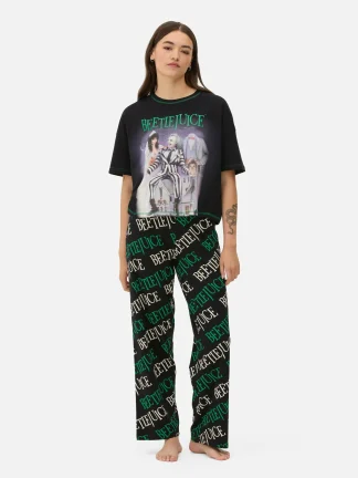 Primark Beetlejuice Logo Pajama Set Black Cheap