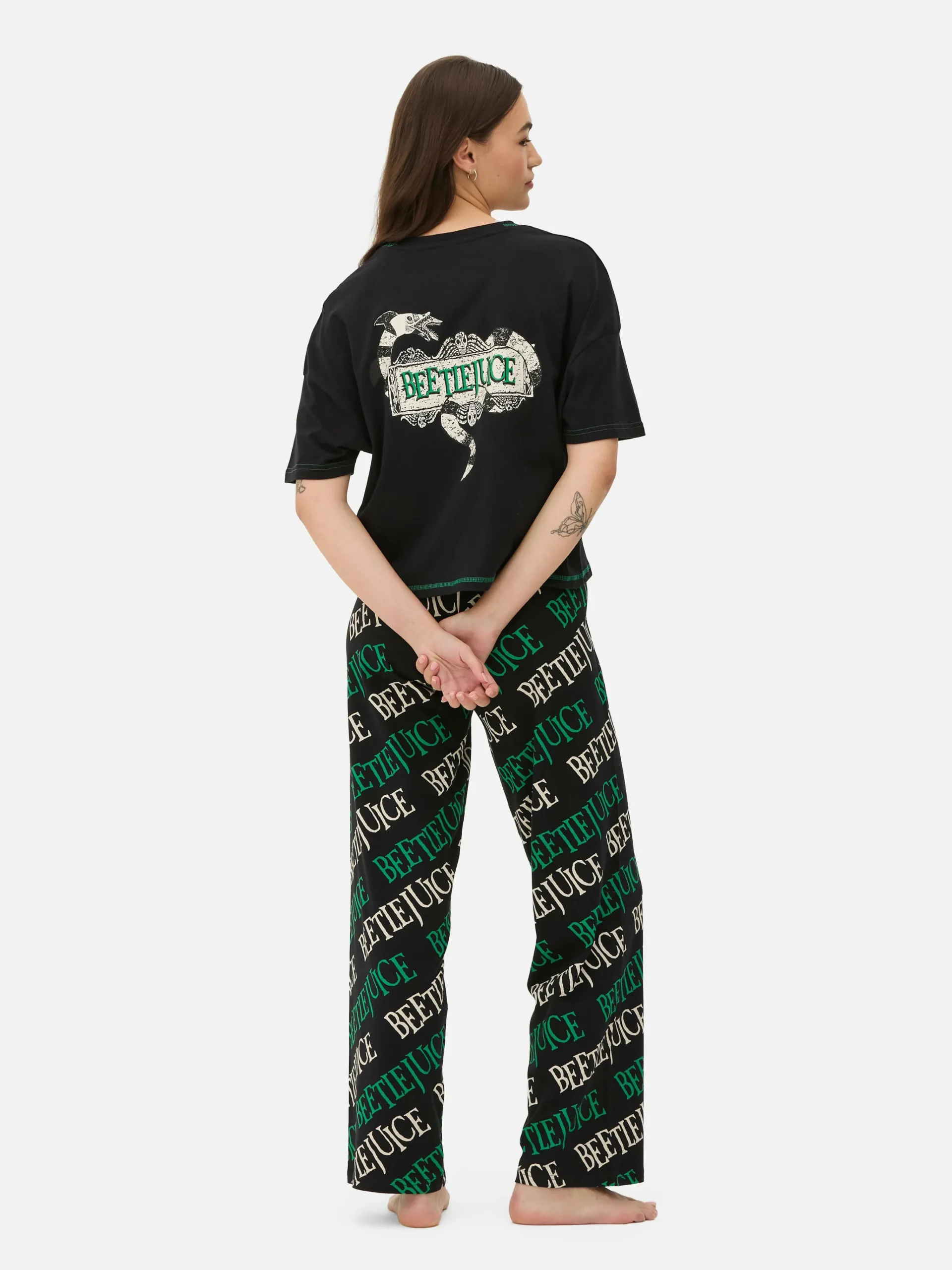 Primark Beetlejuice Logo Pajama Set Black Cheap
