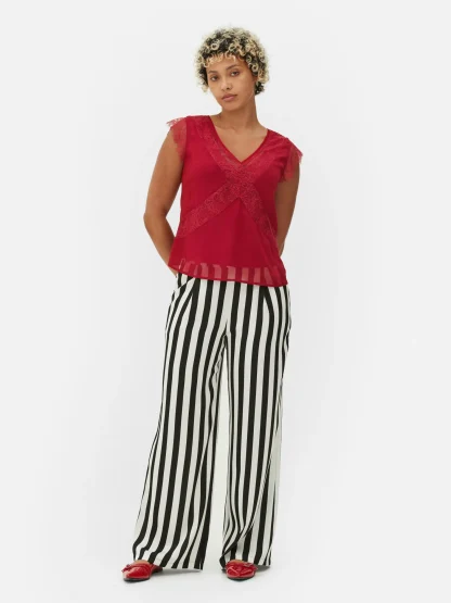 Primark Beetlejuice X Colleen Atwood Lace Trim Blouse Red Flash Sale