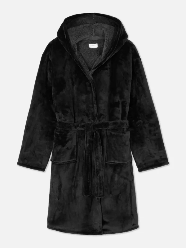 Primark Belted Fleece Robe Black New