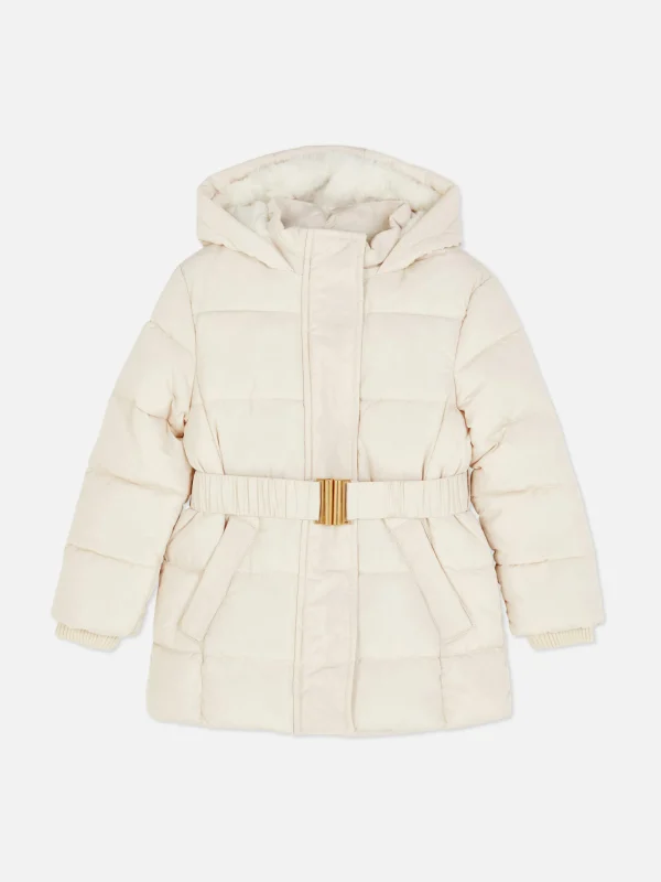 Primark Belted Puffer Jacket Ivory Fashion