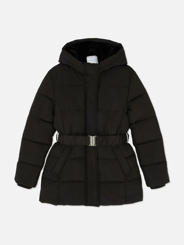 Primark Belted Puffer Jacket Black Flash Sale