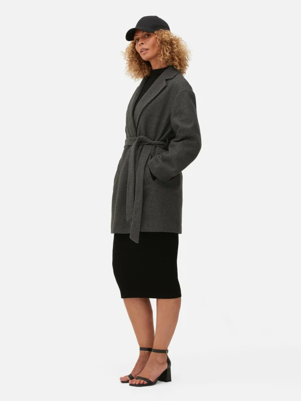 Primark Belted Wrap Coat Charcoal Store