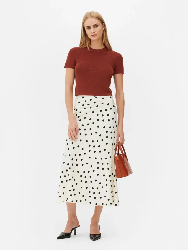 Primark Bias-Cut Midi Skirt White/Black Cheap