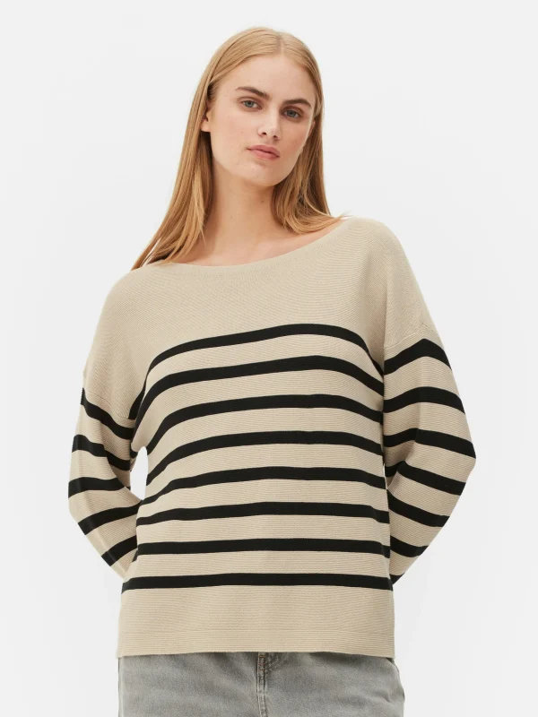 Primark Boat Neck Long Sleeve Sweater Black/Nude Sale