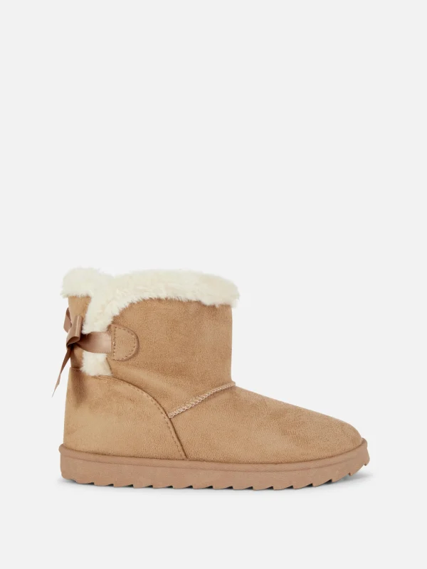 Primark Bow Faux Fur Boots Beige Shop
