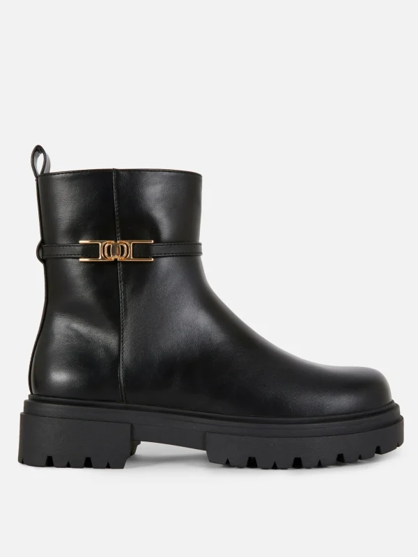 Primark Buckle Detail Ankle Boots Black New