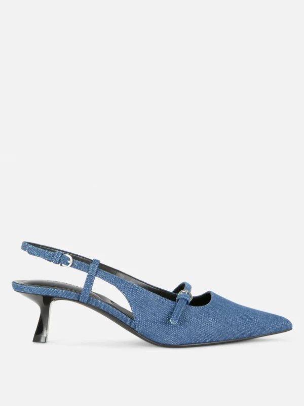 Primark Buckled Denim Kitten Heels Dark Blue Sale