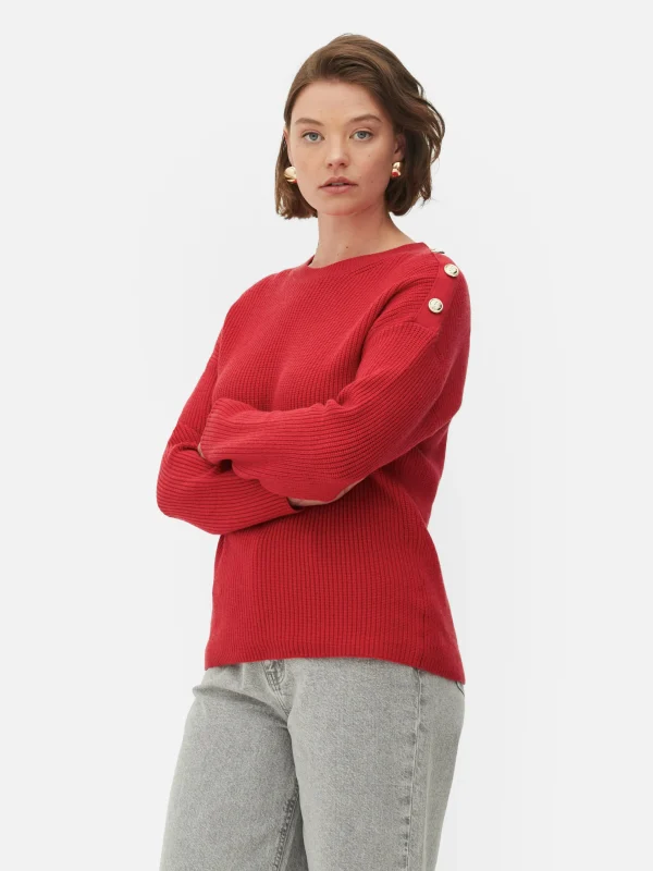 Primark Button Detail Sweater Red Sale