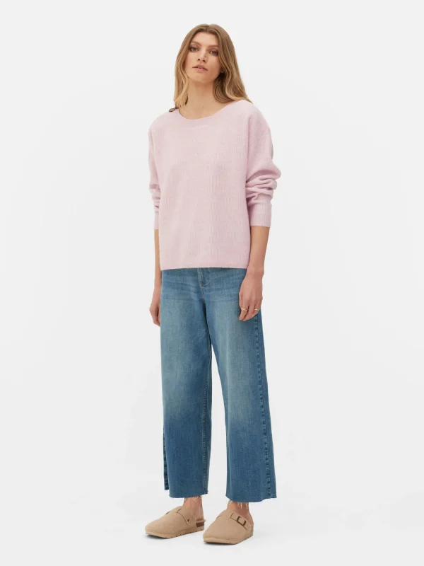 Primark Button Shoulder Boatneck Sweater Blush New