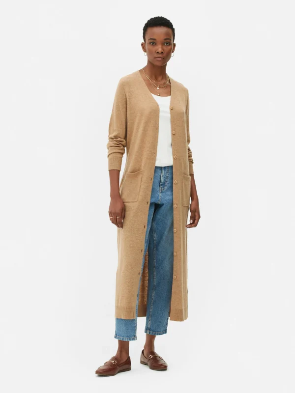 Primark Button-Up Maxi Cardigan Camel Outlet