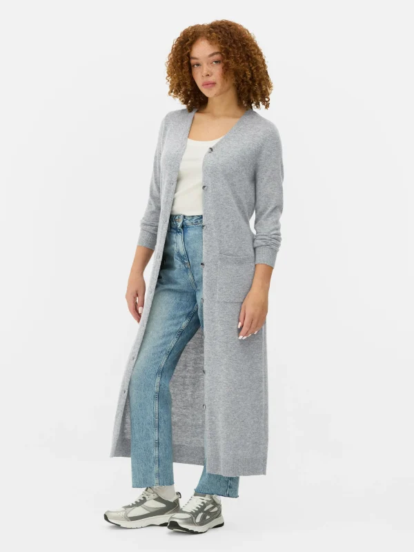 Primark Button-Up Maxi Cardigan Gray Best