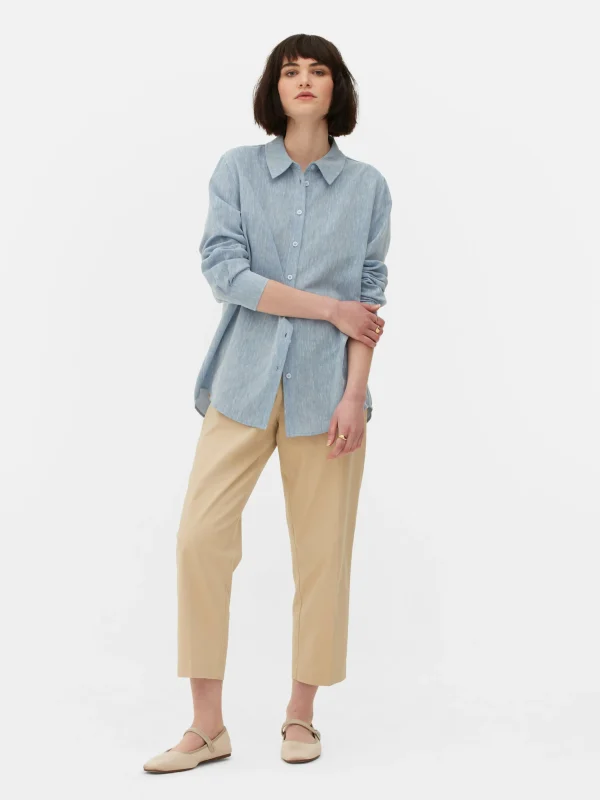 Primark Chambray Long Sleeve Shirt Blue Shop
