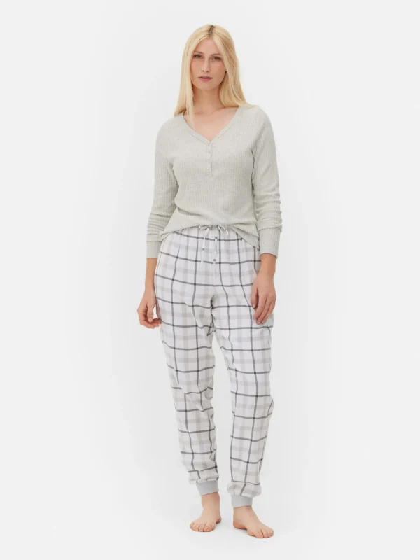 Primark Check Bottom Long Sleeve Pajama Set Gray Online