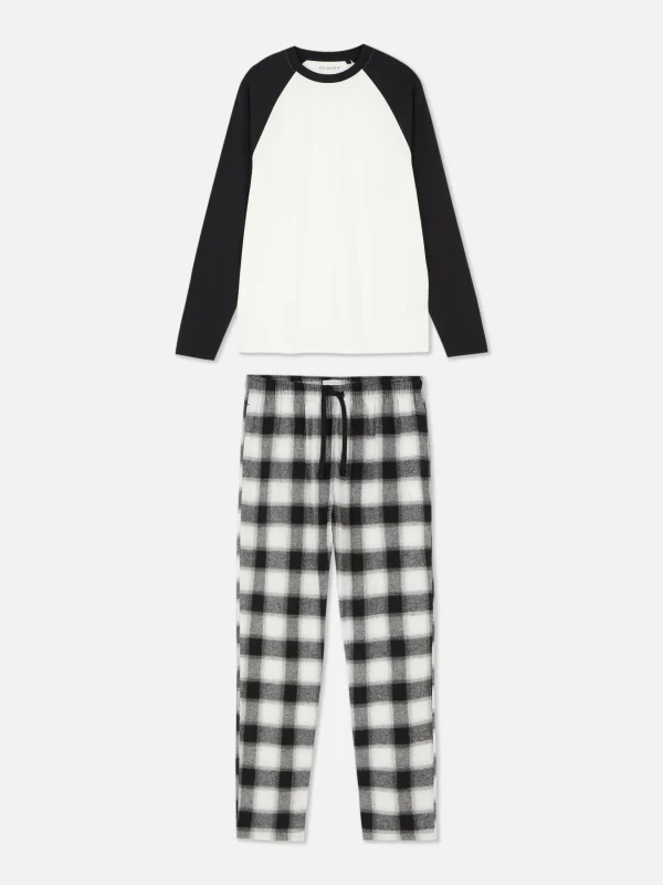Primark Check Brushed Cotton Pajamas Black Discount