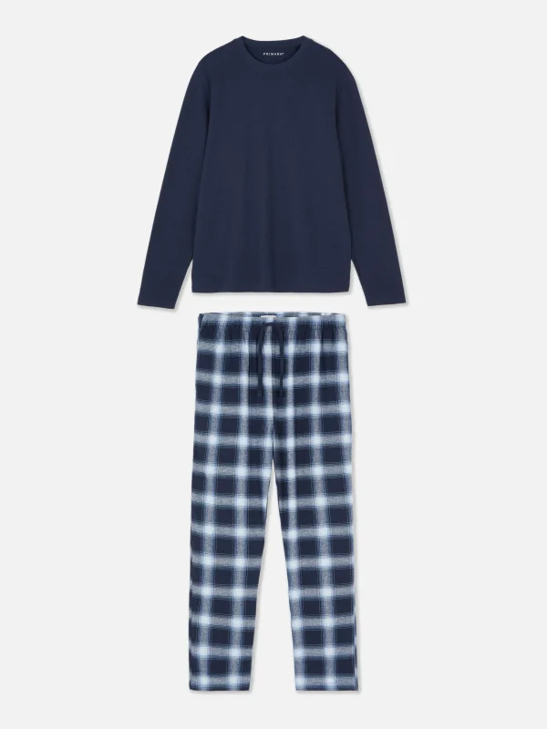 Primark Check Brushed Cotton Pajamas Blue New
