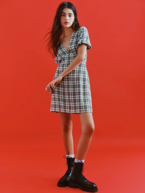 Primark Check Pattern V-Neck Mini Dress Multi Discount