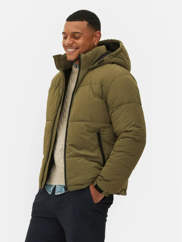 Primark Check Puffer Jacket Olive Clearance