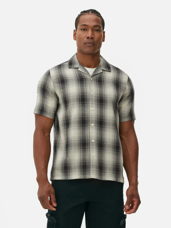 Primark Check Textured Short Sleeve Shirt Black/White Flash Sale
