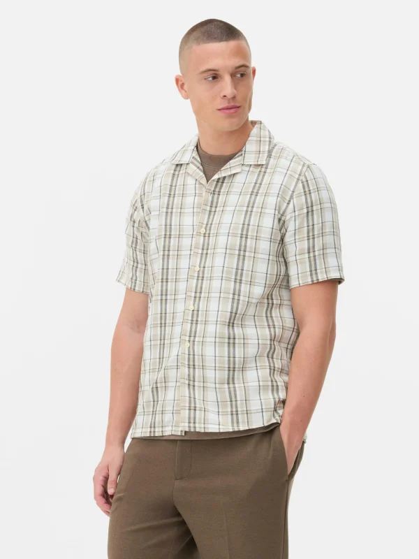 Primark Check Textured Short Sleeve Shirt Tan Cheap