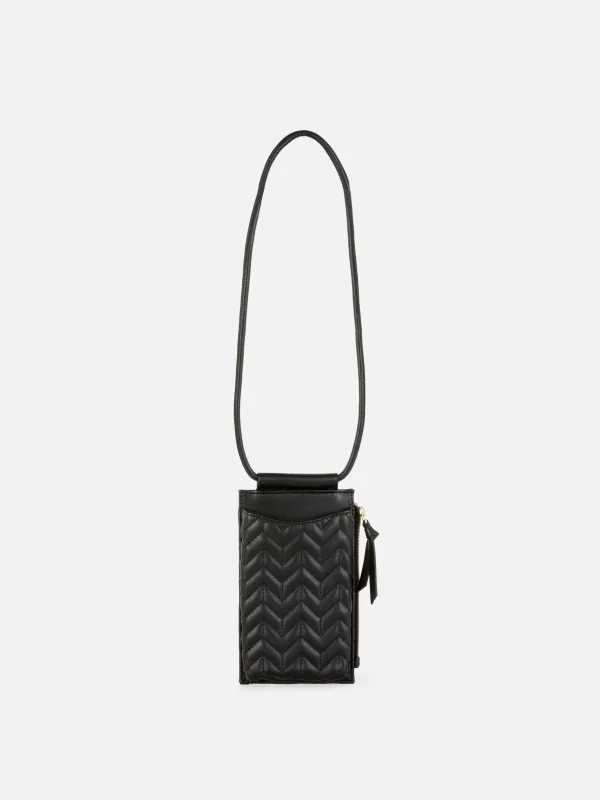 Primark Chevron Quilted Zip Phone Bag Black Shop