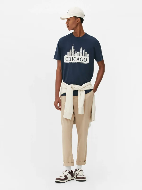Primark Chicago Skyline T-Shirt Navy Shop