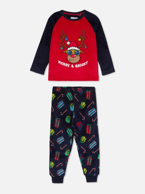Primark Christmas Reindeer Fleece Pajamas Red Outlet
