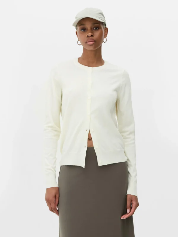 Primark Classic Crew Neck Cardigan Ivory Cheap