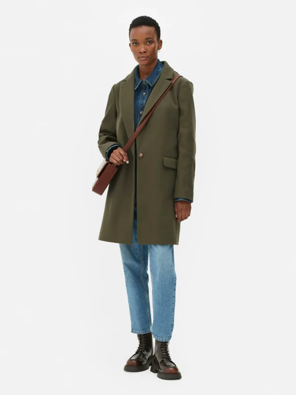Primark Classic Single-Breasted Coat Olive Discount