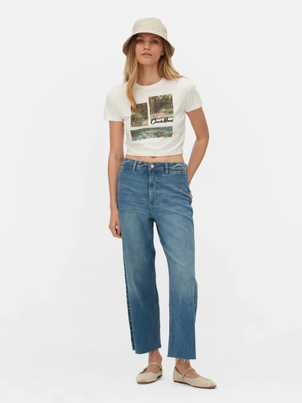 Primark Claude Monet Graphic Cropped T-Shirt Ivory Store