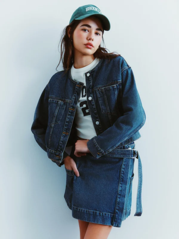 Primark Collarless Denim Jacket Mid Blue Best