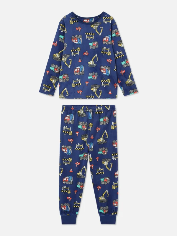 Primark Construction Velour Long Pajamas Navy Cheap