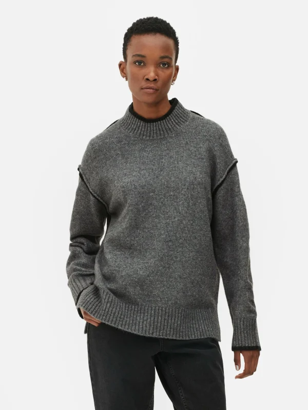 Primark Contrast Stitch Sweater Charcoal Discount