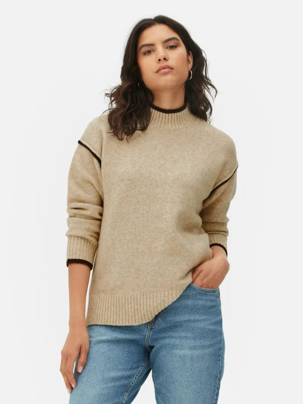 Primark Contrast Stitch Sweater Camel Flash Sale