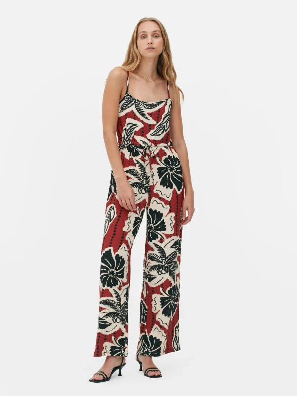Primark Crepe Texture Tie Jumpsuit Red Discount