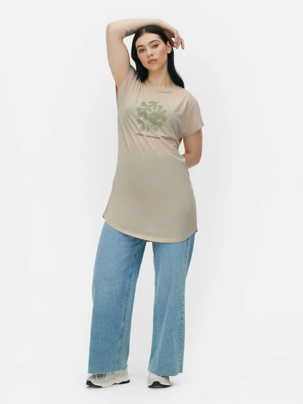 Primark Crew Neck Long T-Shirt Tan Outlet