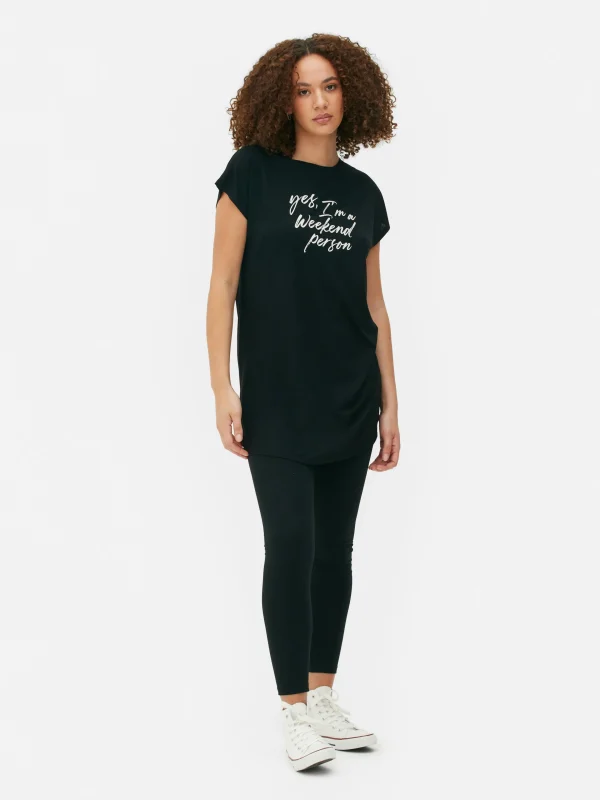 Primark Crew Neck Long T-Shirt Black Clearance