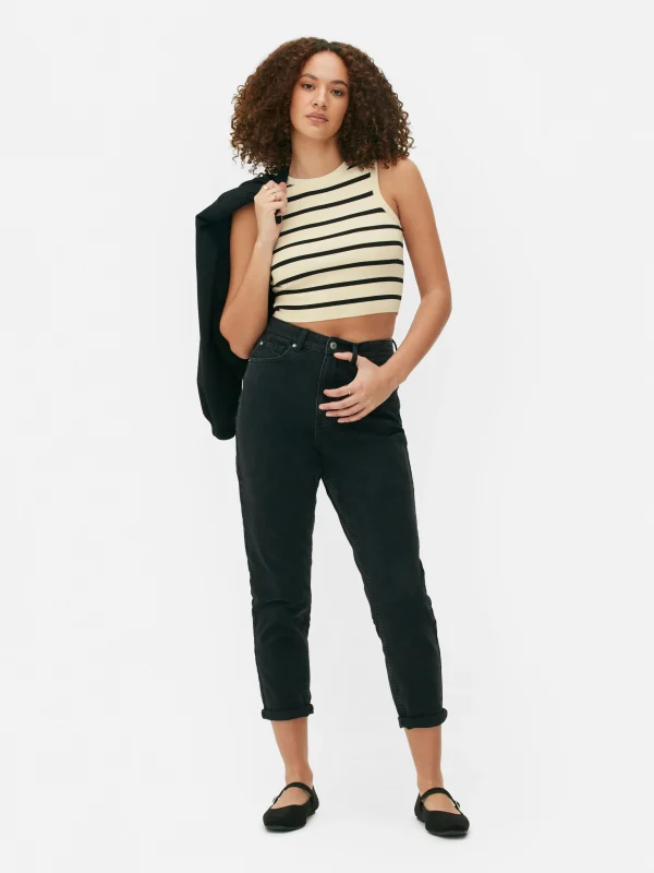 Primark Crew Neck Ribbed Cropped Tank Ivory Clearance