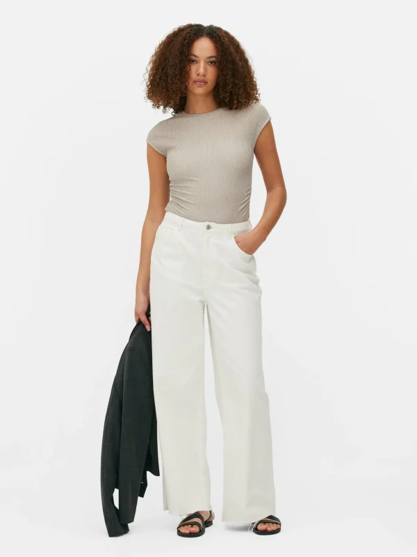 Primark Crinkle Texture Ruched T-Shirt Stone Cheap