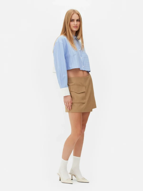Primark Cropped Striped Shirt Blue Cheap