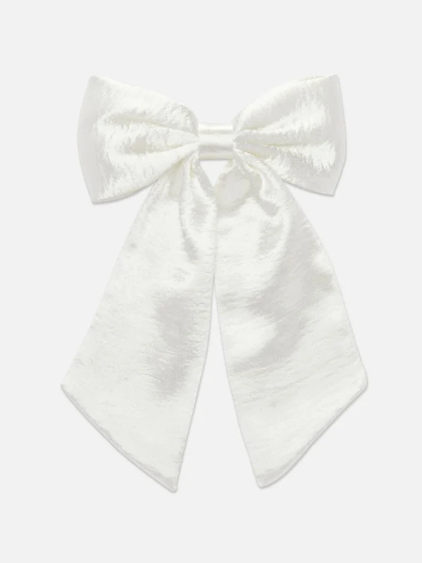 Primark Crushed Satin Hair Bow White Outlet
