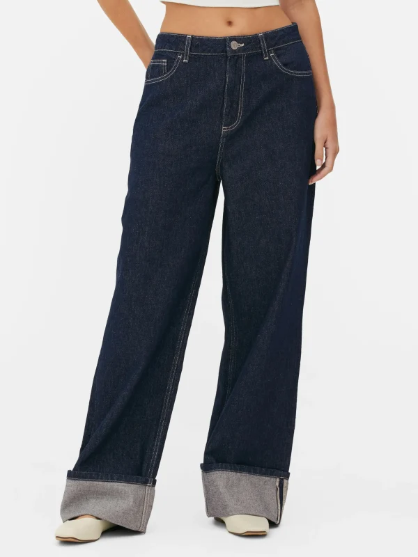 Primark Cuffed Wide Leg Jeans Indigo Cheap