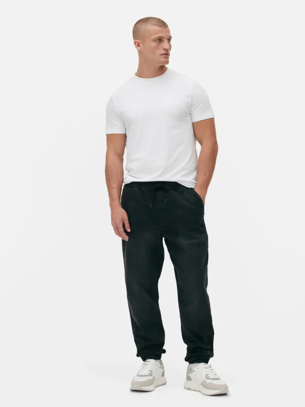 Primark Denim Cuffed Joggers Black Clearance