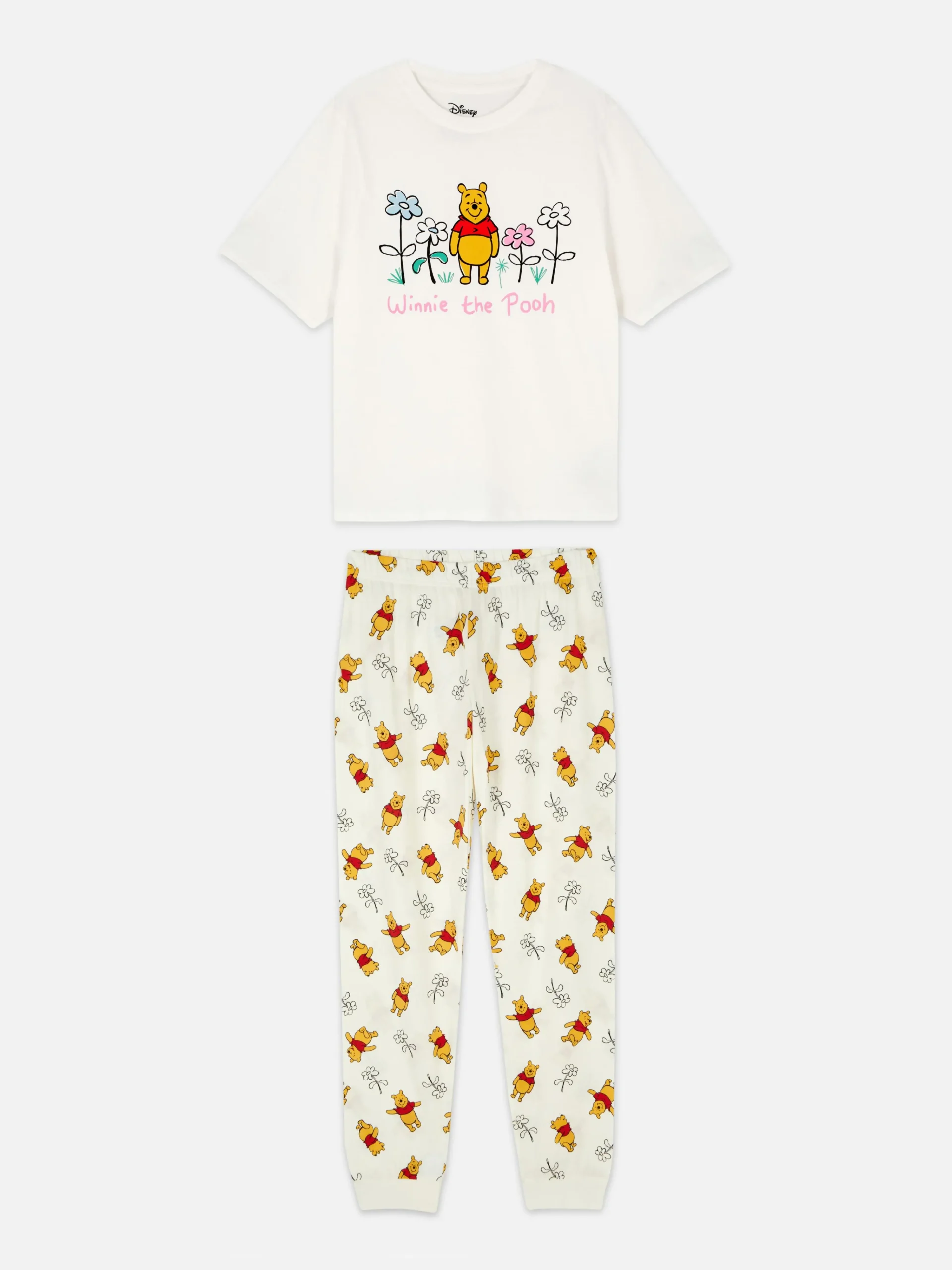 Primark Disney Character Print Jersey Pajamas Cream Hot