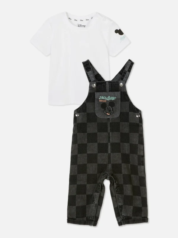 Primark Disney’s Mickey Mouse Checkerboard Overall Set Black New